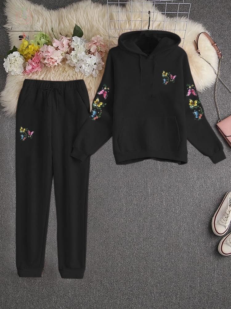 2 Pcs Flowers Hoodie With Trouser, Women Long Sleeve Tops Sweatshirts, Dream Harajuku Oversized Casual Clothes, Men's Hoodie Trouser Suit, Track Suit For Jogging