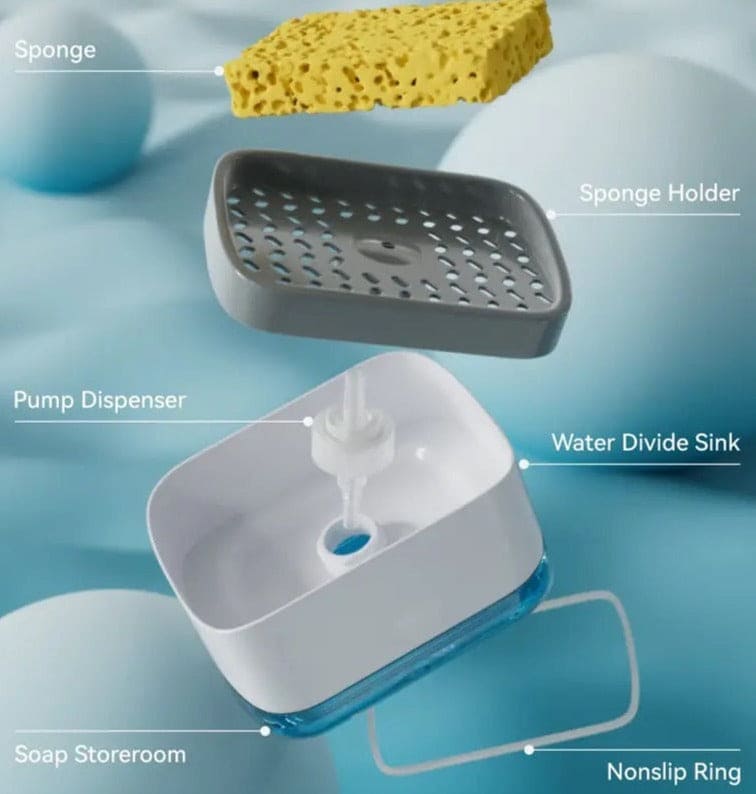 2 In 1 Caddy Soap Dispenser, Automatic Liquid Soap Dispenser, Caddy Soap Dispenser, Manual Press Liquid Soap Dispenser, Soap Dispenser With Sponge Holder, Cleaning Liquid Pump Dispenser Container, Home Bathroom Kitchen Soap Dispenser With Sponge