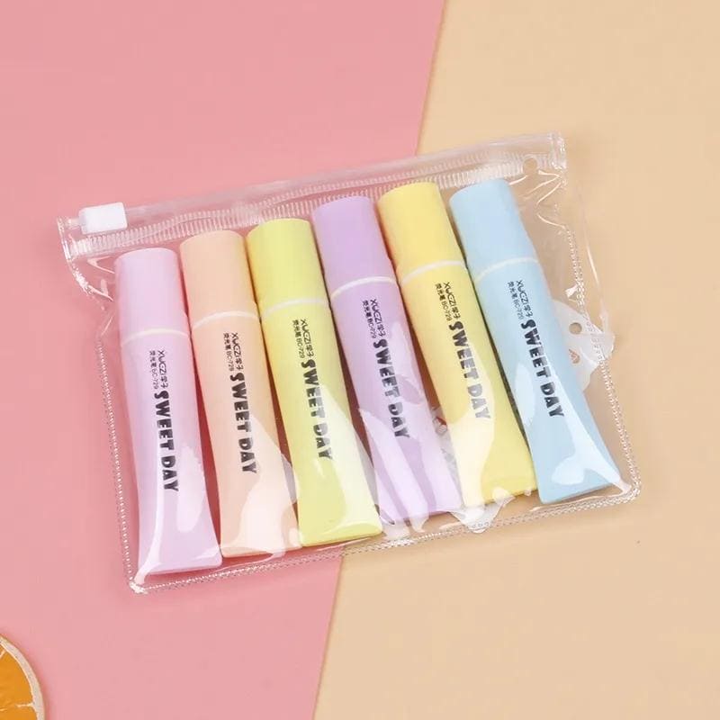 6 Pcs Sweet Day Highlighter, Toothpaste Style Candy Color Highlighter, Swing Cool Highlighters Pens, Office School Stationary Accessories
