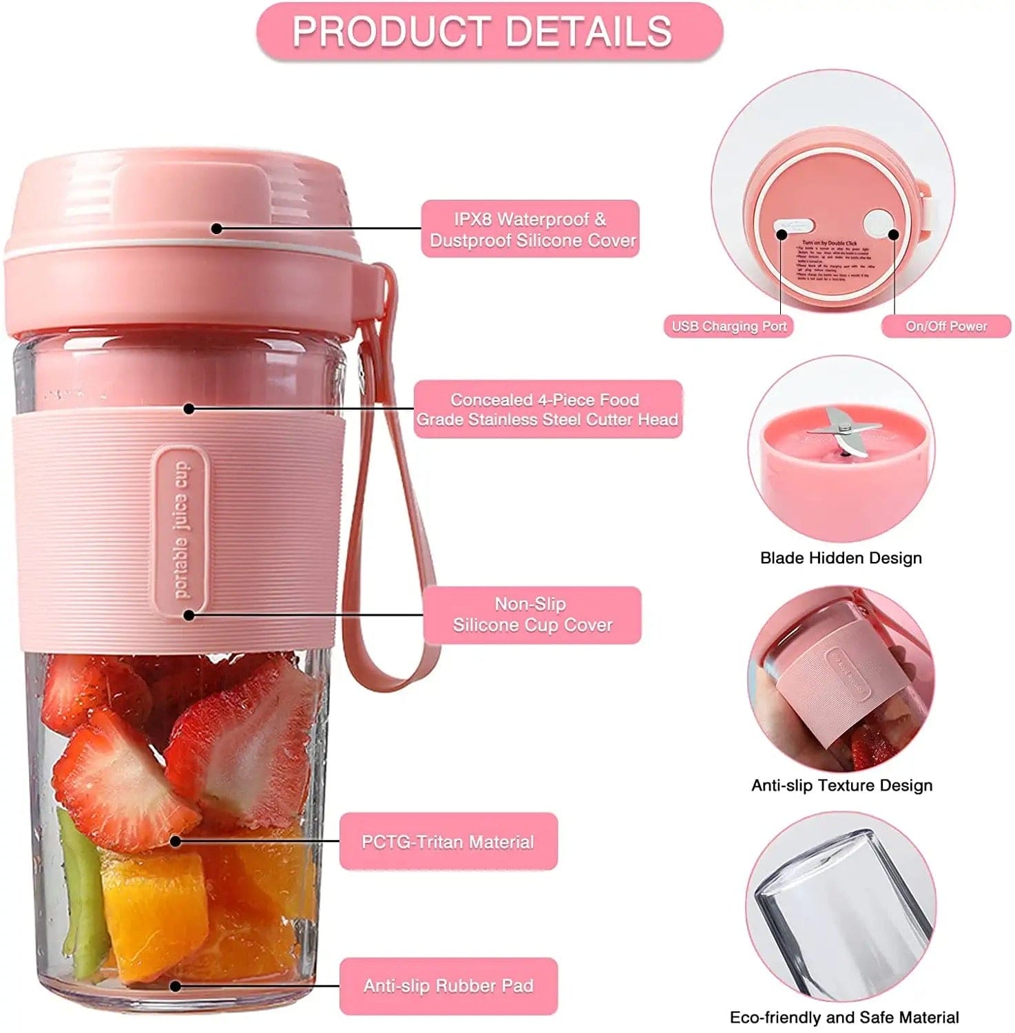 Mini Smoothie Blender, Handheld Smoothie Blender, Portable Electric Fruit Juicer, Mini Fruit Mixer Cup, Portable Cordless Fruit Juicer, Mini USB Blender, Home Cup Blender