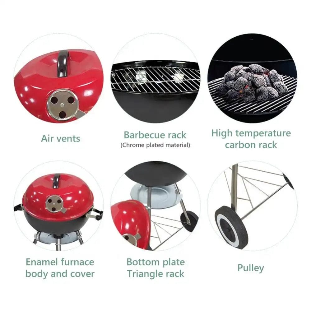 Charcoal Barbecue Grill, Barbecue Smoker Grill For Outdoor Cooking Camping, Heat Control Round BBQ Kettle, Portable Picnic Oven, Foldable Kebab Stove, Football Style BBQ Grill And Oven With Moving Stand, Trolley Grill Kettle