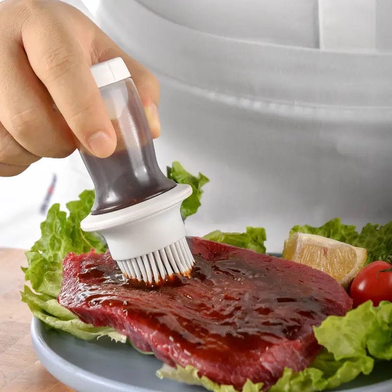 Acrylic Oil Bottle With Brush, Silicone BBQ Grill Oil Bottle With Brush, Multipurpose Cooking Oil Dispenser, Vinegar Pump Spray Dispenser with Brush, Portable Baking Cooking Oil Butter Seasoning Brush Bottle, Squeeze Type Condiment Container