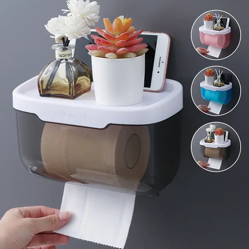 Wall Mounted Sticking Tissue Holder, Punch-free Toilet Paper Holder Box, Waterproof Napkin Shelf Organizer, Paper Towel Case, Mobile Phone Storage Shelf Tray, Kitchen Bathroom Tissue Dispenser