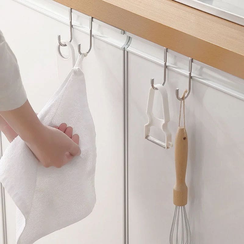 Double S Shaped Hook, Multipurpose Hook, Door Back Clothes Hanger, Over The Door Drawer Cabinet Hook, Stainless Steel Free Punching Hook, Kitchen Bathroom Cabinet Storage Hanger