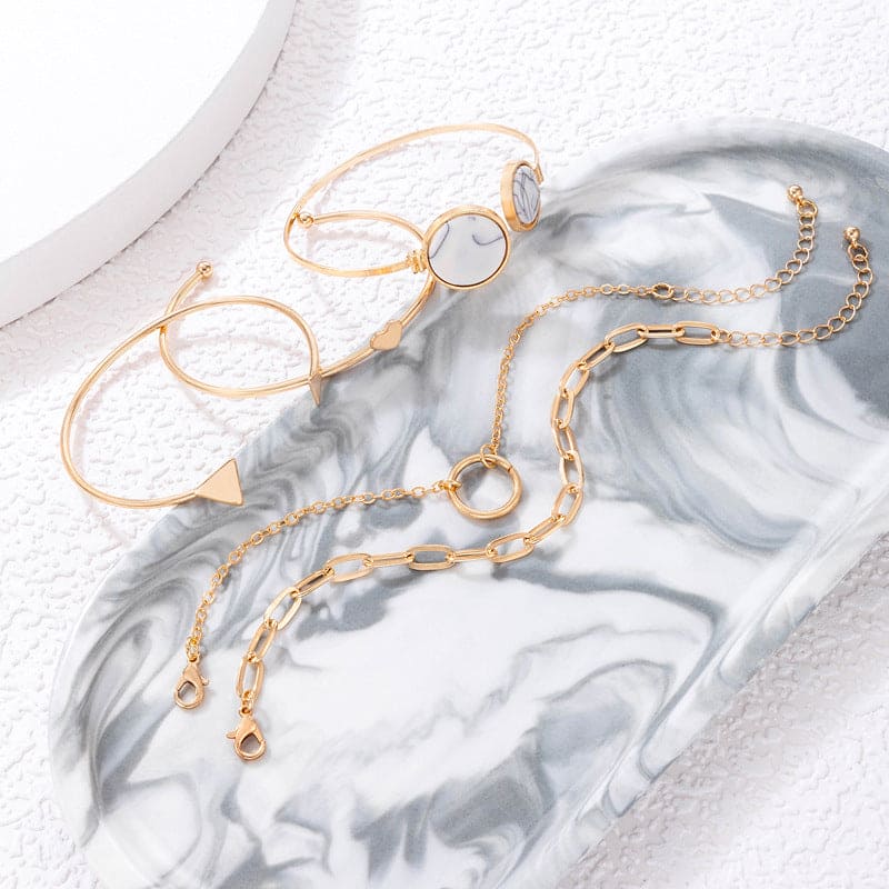 Set Of 5 Luxury White Stone Bracelet, Metal Chain Bracelet for Women, Hollow Geometry Twist Wrist Bracelet, Adjustable Open Bracelet