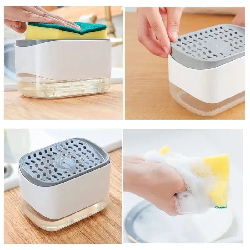 2 In 1 Caddy Soap Dispenser, Automatic Liquid Soap Dispenser, Caddy Soap Dispenser, Manual Press Liquid Soap Dispenser, Soap Dispenser With Sponge Holder, Cleaning Liquid Pump Dispenser Container, Home Bathroom Kitchen Soap Dispenser With Sponge
