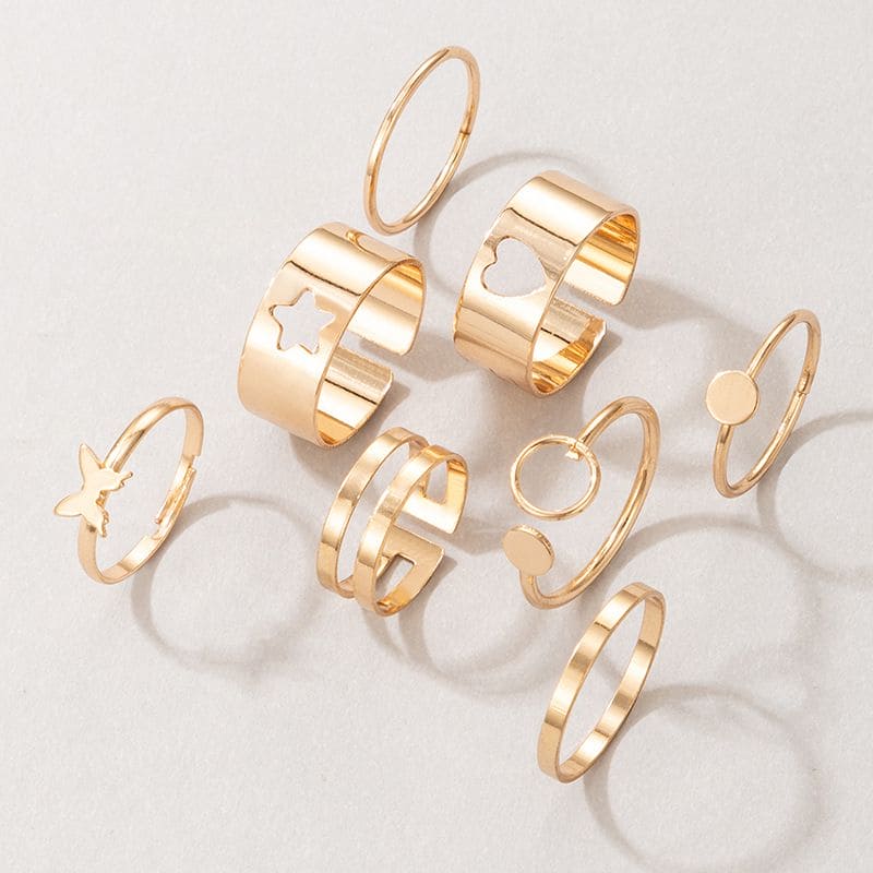 Simple Star Heart Rings, Geometric Retro Rings For Women, Trendy Shining Women Jewellery Set, Vintage Knuckle Rings Set, Stackable Finger Rings, Midi Rings For Women