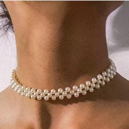 Multilayer Simulated Round Pearl Choker Necklace, Collar Statement Clavicle Chain Necklace,  Double Collarbone Chain Simple Choker Necklace