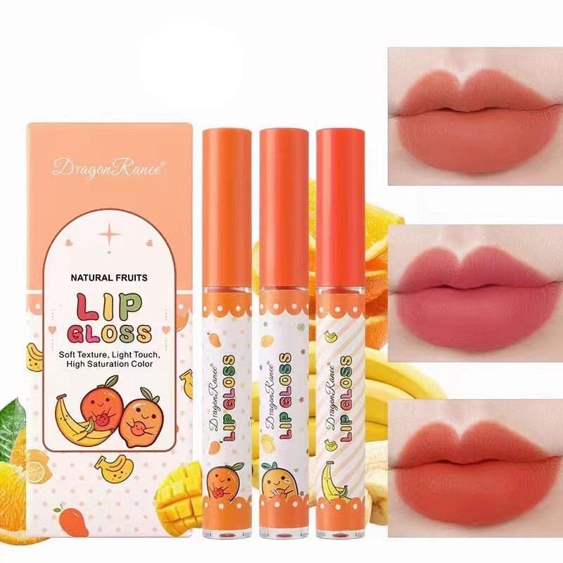 Set Of 3 Fruity Lip Gloss, Velvet Matte Lipstick, Natural Matte Lip Balm, Waterproof Moisturizing Lasting Beauty Makeup Lipstick, Long-Lasting Liquid Lipstick