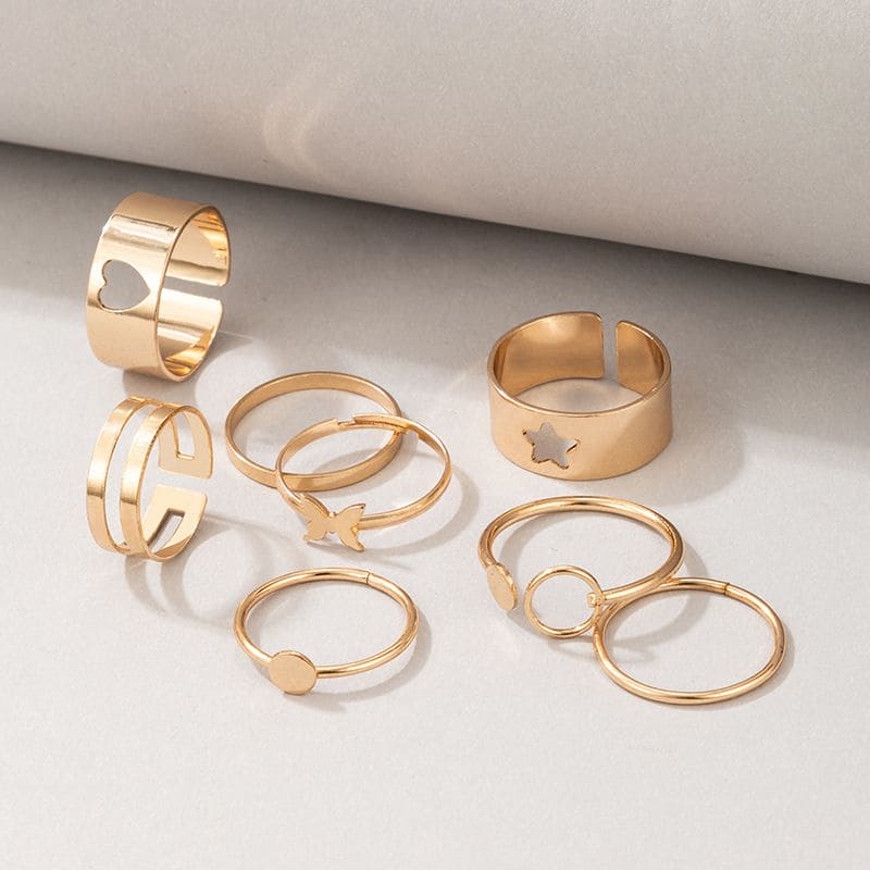 Simple Star Heart Rings, Geometric Retro Rings For Women, Trendy Shining Women Jewellery Set, Vintage Knuckle Rings Set, Stackable Finger Rings, Midi Rings For Women