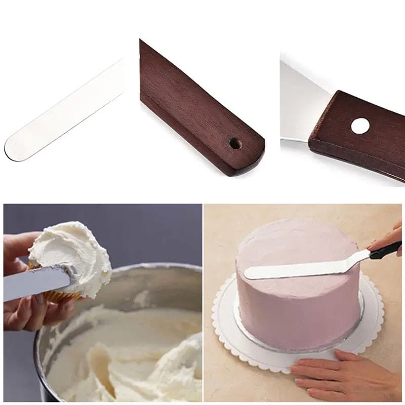 Stainless Steel Cake Icing Spatula, Professional Stainless Steel Cake Icing Spatula, Butter Cream Icing Frosting Knife, Steel Palette Knife Scraper With Wooden Handle, Offset Frosting Angled Icing Spatula, Kitchen Cake Decoration Tools