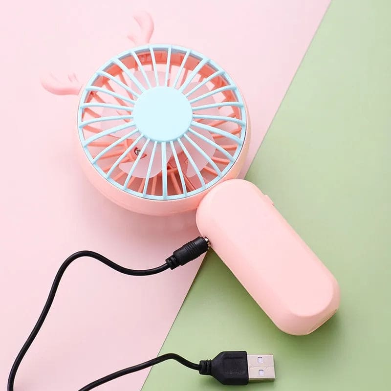 Summer Mini Handheld Fan, Cartoon Antler Usb Rechargeable Small Fan, Outdoor Portable Pocket Ventilation Fan, Small Desk Personal Fan, Mini Pocket Cooling Fan, High Wind Power Mini Small Fan, Travel Pocket Handheld Fan