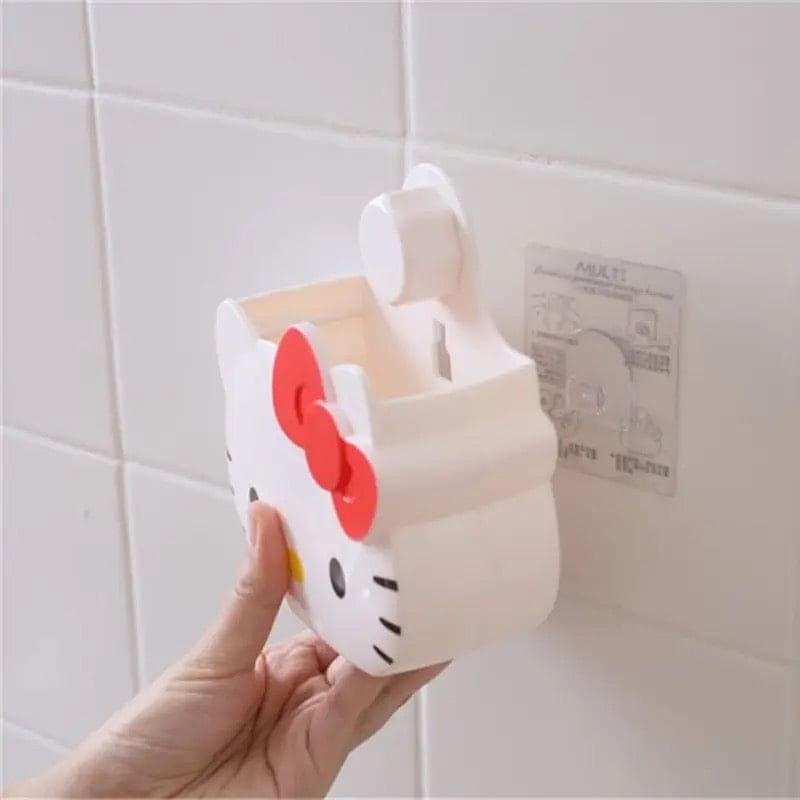 Hello Kitty Toothbrush Holder, Multifunctional Wall Bathroom Storage Rack, Wall Mount Toothbrush Holder for Bathroom