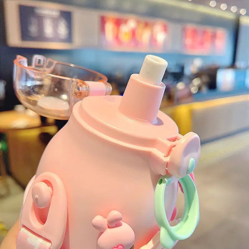Animated Water Bottle, Summer Water Bottle For Kids, Cute Plastic Kid Water Cup, Water Bottle with Shoulder Strap, Cute Insulated Water Bottles, Portable Kid Drink Mug, Plastic Outdoor School Drink Water Cup, Cute Water Bottles with 3D Stickers