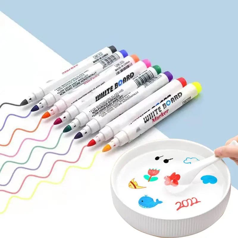 8 Colors Magical Water Painting Pen, Floating Doodle Pens, Kids Drawing Early Education Magic Whiteboard Marker, Floating Water Marker With Spoon, Ceramics Office School Art Marker, Erasable Whiteboard Marker with Spoon