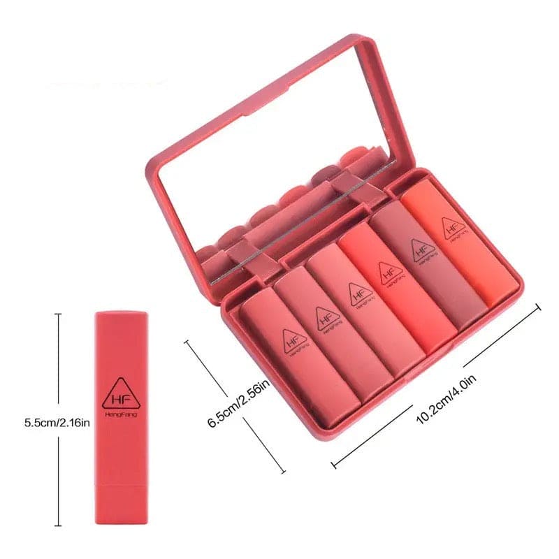 6 Pcs Pumpkins Color Matte Lipstick With Mirror, Heng Feng Color Lipstick, Mini Dry Lipstick Box, Long-lasting Lipstick Set