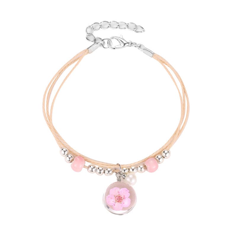 Headrope Peach Blossom Pearl Bracelet, Handwoven Ceramic Beads Glass Dry Flower Bracelet, Dry Flower Bracelet Jewellery, Colorful Transparent Ball Eternal Flower Bracelet