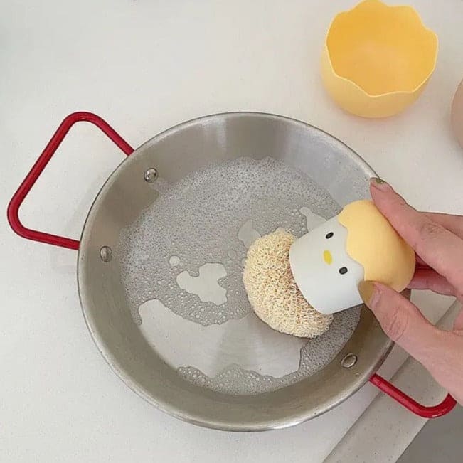 Cute Egg Kitchen Cleaning Brush, Detachable Nano Pot Washing Brush, Eggshell Chicken Dish Cleaning Brush, Stovetop Decontamination Brush Cleaning Ball With Handle, Cartoon Cleaning Ball Dishwashing Brush Pot