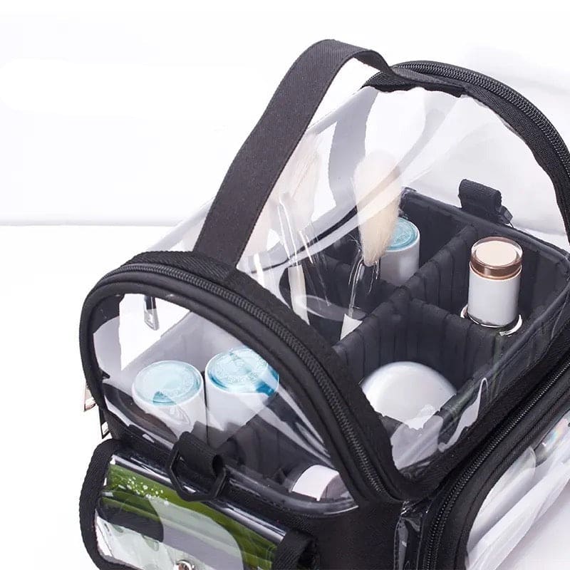 Transparent Barber Bag, Multi Layer Handle Bag, PVC Professional Makeup Artist Storage Bag, Multipurpose Removable Divider Bag, Casual Zipper Toiletry Wash Shoulder Bag, Makeup Women Travel Cosmetic Bag