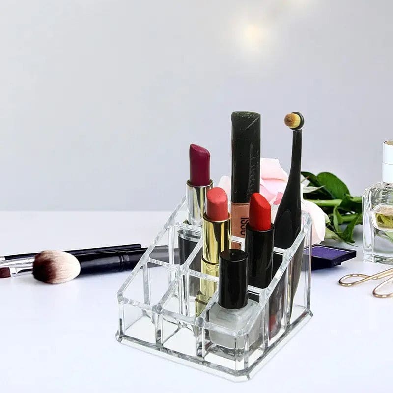 9 Slots Lipstick Display Stand Holder, Acrylic Lipstick Storage Box, Acrylic Makeup Organizer, Desktop Lipstick Display Storage Box, Cosmetic Nail Polish Storage Rack, Desktop Dressing Table for Lip Glaze Brushes Bottles