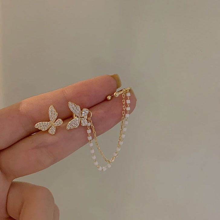 Butterfly Earbone Clip Earrings, Women Earclip Chain Tassel Earrings, Butterfly Ear Clips, Crystal Tassel Non-Piercing Cuff Ear Clip Earring For Women