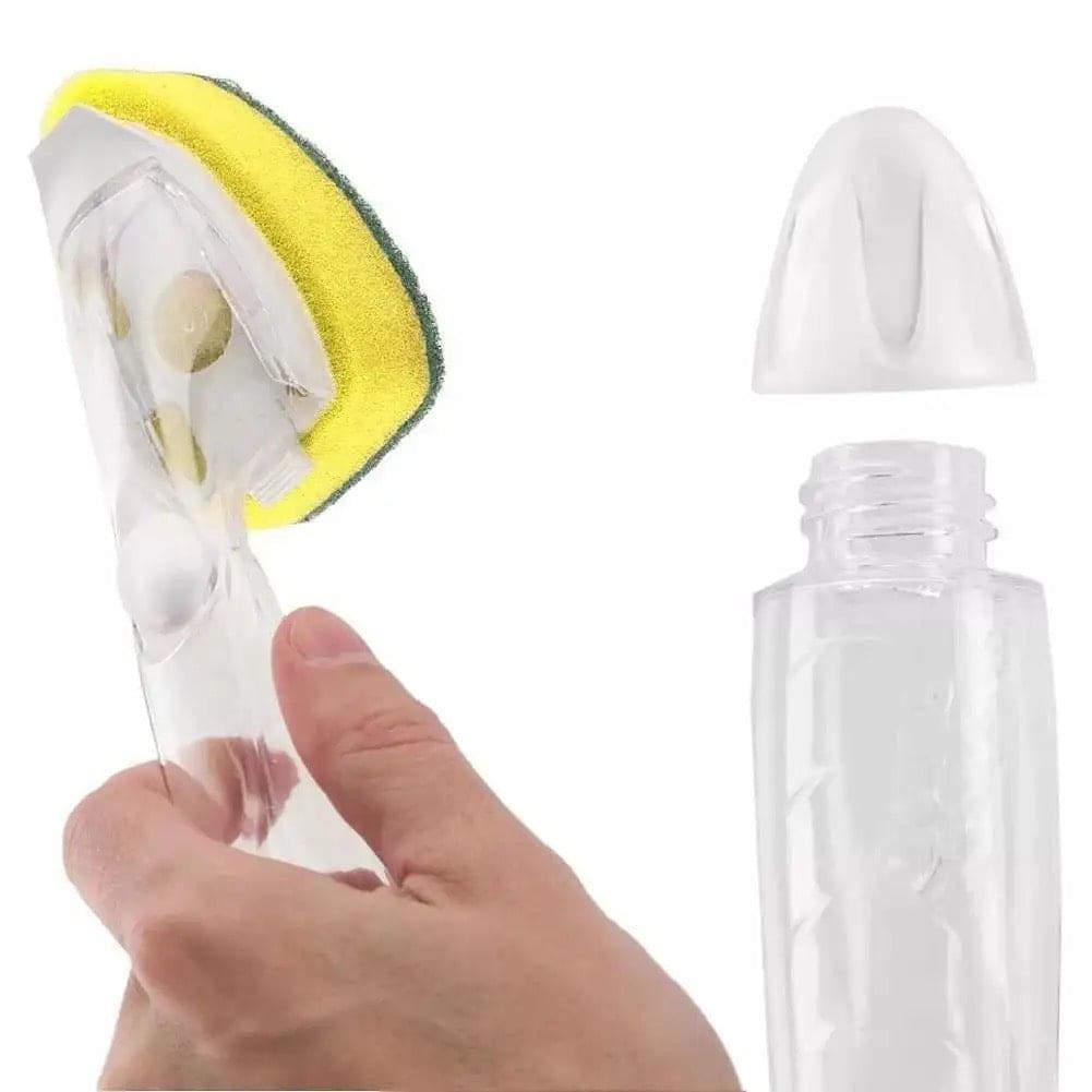 Replaceable Cleaning Brush, Kitchen Liquid Dispenser Dish Scrubber, 3 in1 Long Handle Cleaning Sponge, Removable Brush Head Sponge, Replacement Head Dishwashing Sponge, Heavy Duty Dish Wand for Kitchen, Sink, Bathroom
