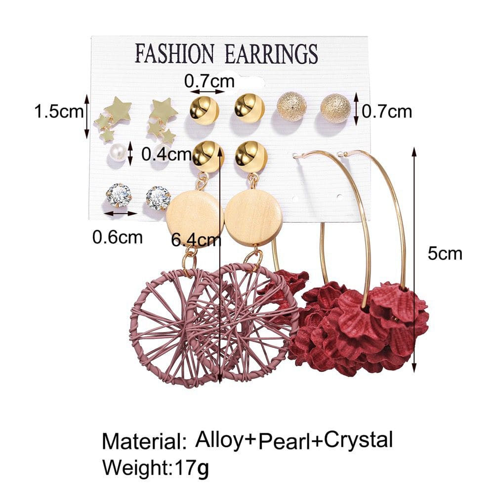 Geometric Flower Alloy Tassel Earrings, Trendy Pearl Hoop Earrings for Women, Alloy Twist Hoop Dangle Earrings