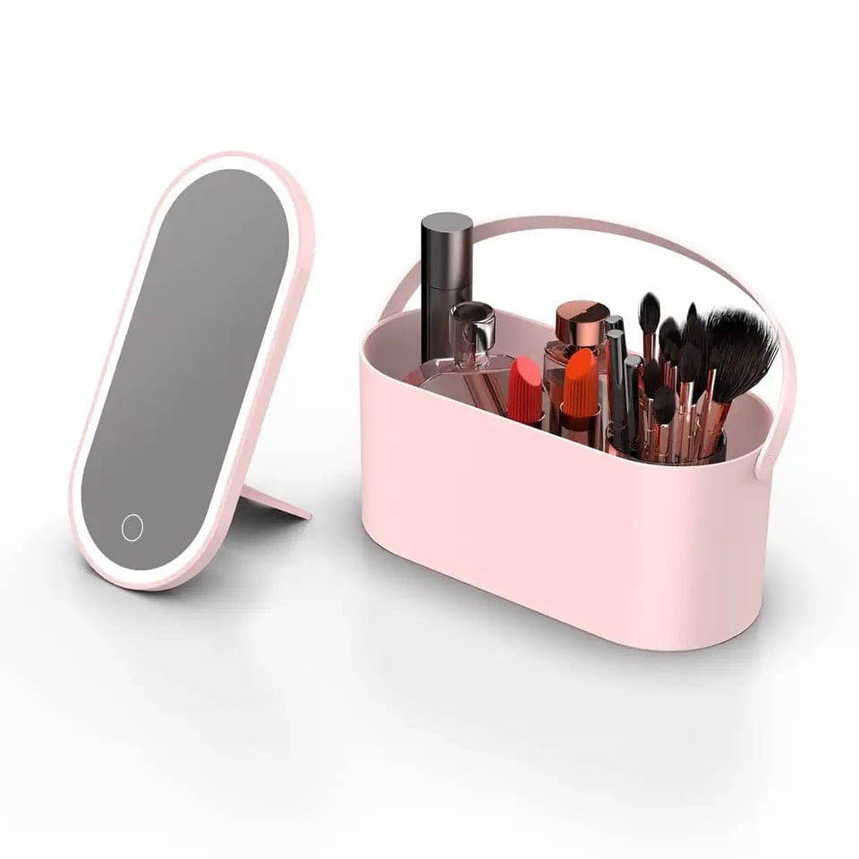 Touch Light Storage Makeup Case, Makeup Organizer Box with LED Light Mirror, Multipurpose Travel Makeup Organizer, Portable Travel Makeup Organizer, Box Mirror Cosmetics Organizer
