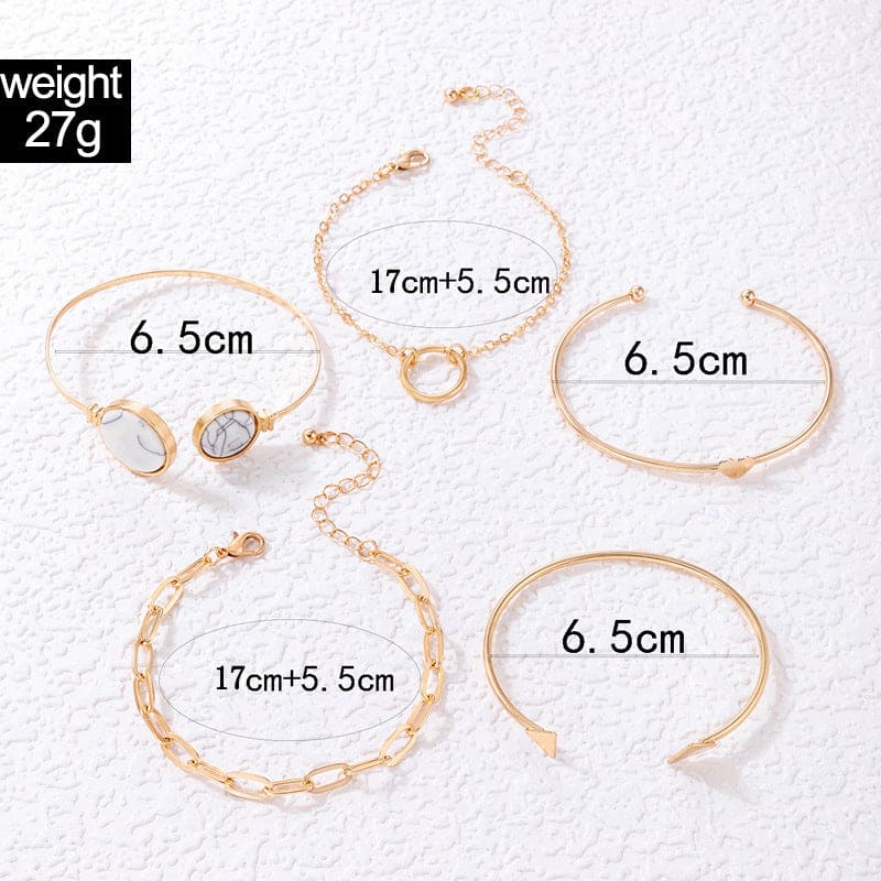 Set Of 5 Luxury White Stone Bracelet, Metal Chain Bracelet for Women, Hollow Geometry Twist Wrist Bracelet, Adjustable Open Bracelet