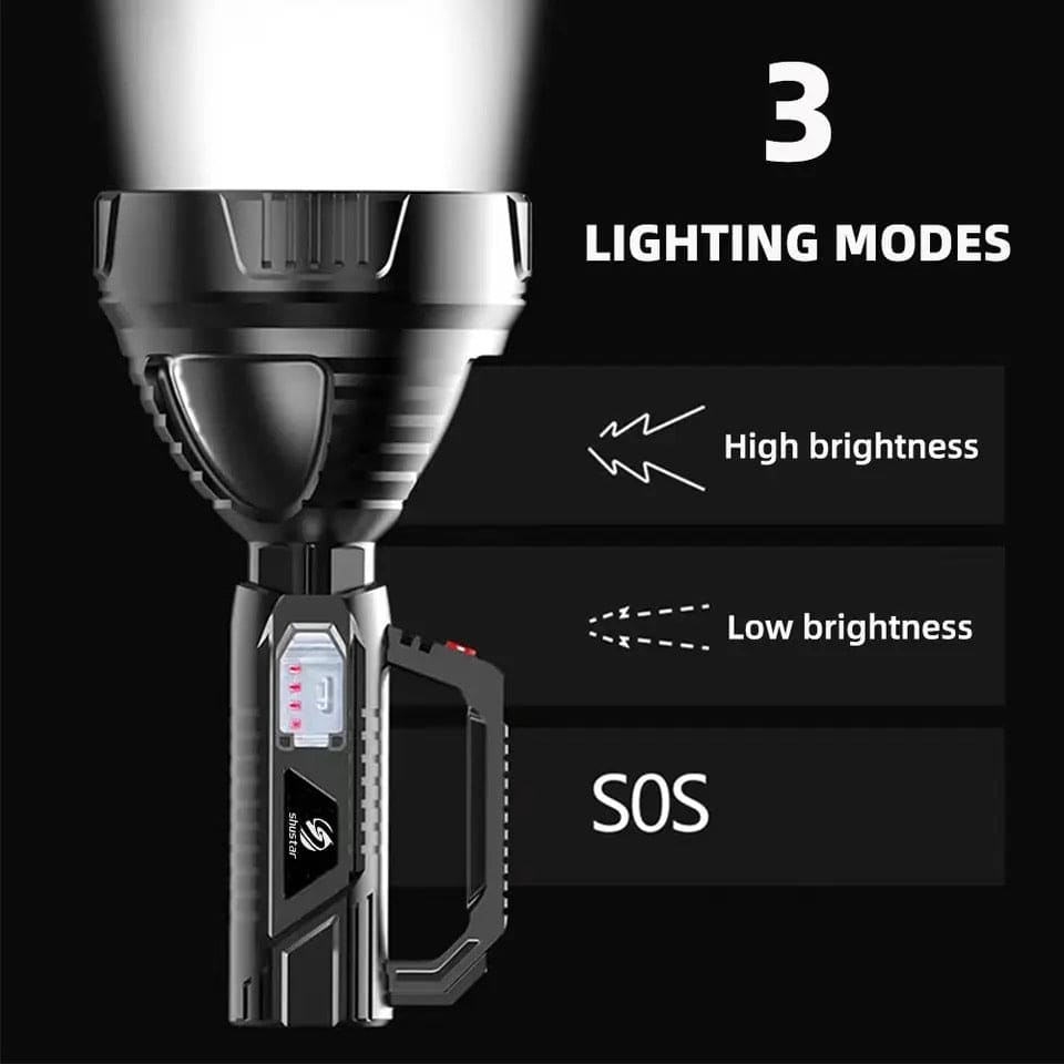Portable Search Light, Big Beam Long Range Flashlight, Lantern Outdoor Patrol Flashlight, USB Rechargeable Waterproof Torch, Mountable Bracket Handheld Searchlight, 3 Modes Handheld Spotlight, Hiking Camping Emergency Lamps