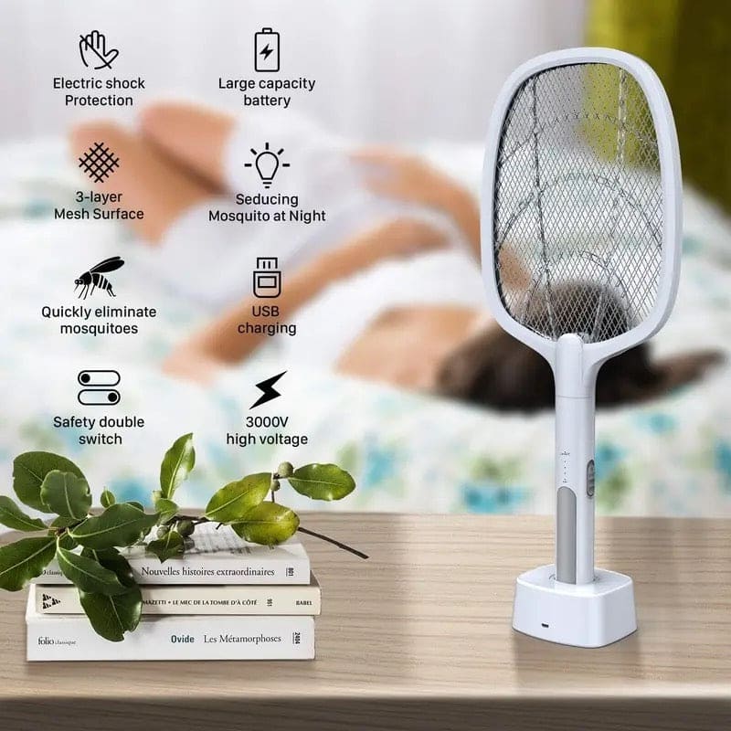 Handheld Electric Mosquito Swatter Racket, 2 in 1 Electric Bug Zapper, Mosquitoes Trap Lamp & Racket, Anti Mosquito Fly Trap, Home Bug Insect Racket, Electric Fly Swatter Racket, USB Rechargeable Electric Fly Swatter For Home and Outdoor
