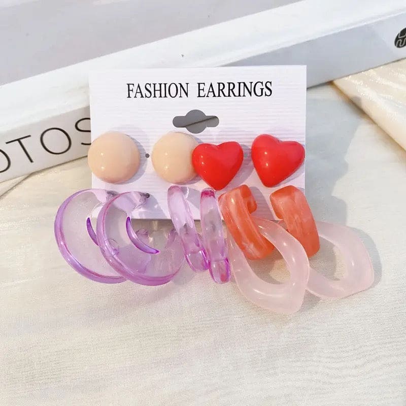 Colorful Resin Acrylic Earrings, Fashion Twist Hoop Earrings, Macaron Candy Stud Earrings, Circle Dangle Drop Earrings, Vintage Pearl Earrings Set