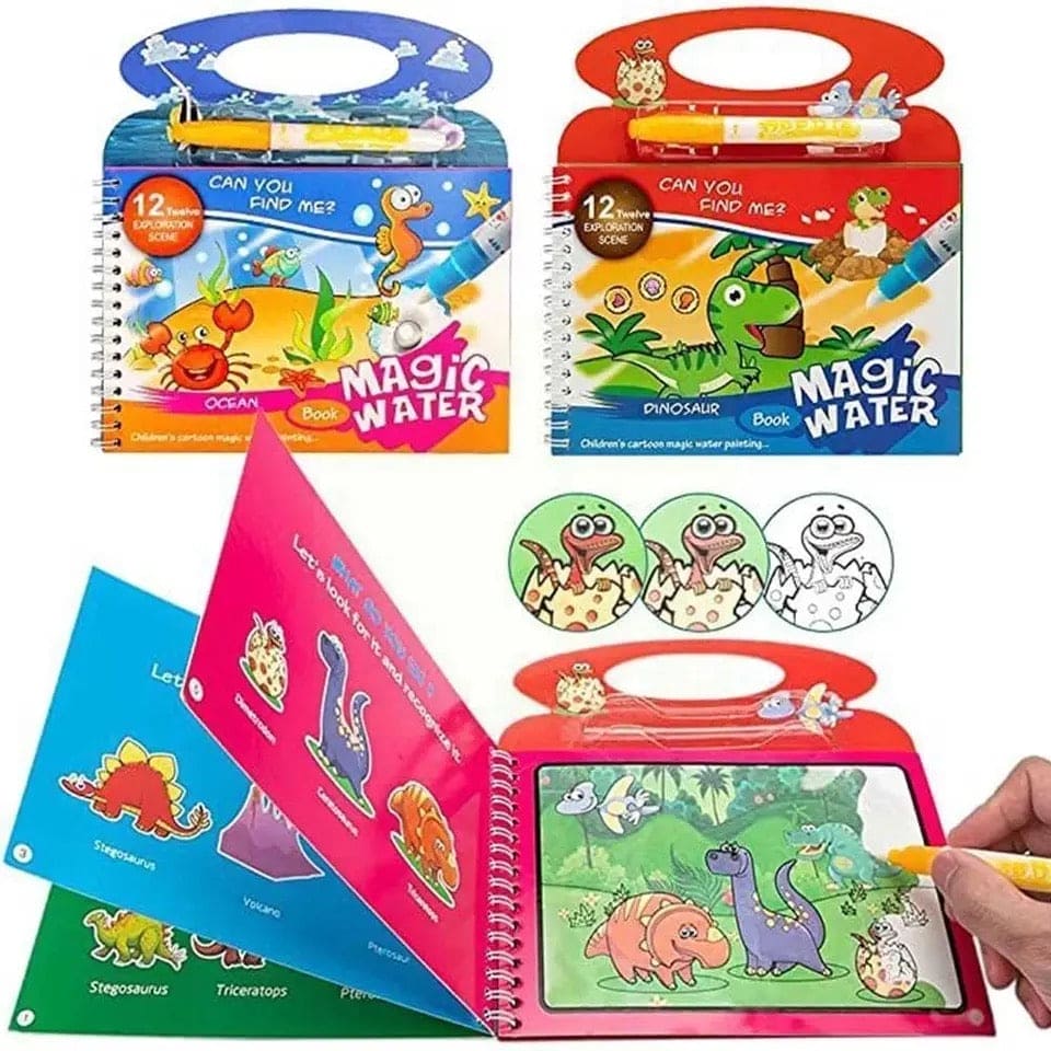 Reusable Magic Water Book, Creative Children Magical Drawing Books with Pen, Water Reveal Activity Book for Kid, Painting Color Wonder Coloring Book, Child Educational Toy Magic Book Water Painting