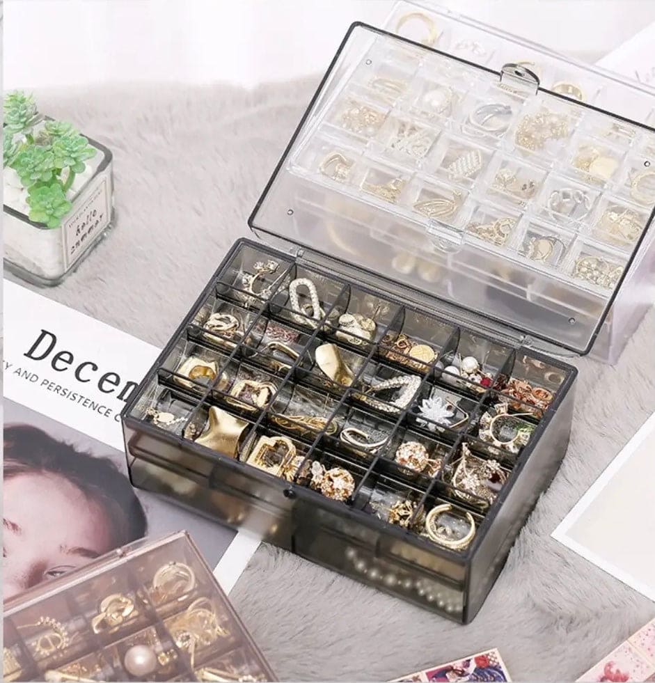 Acrylic Divider Jewelry Organizer, Transparent Jewelry Box, 30 Grid Double Layer Jewellery Box, Multi Compartment Jewellery Cosmetic Container, Multipurpose Household Supplies Organizer Box, Clear Cosmetic And Jewelry Organizer Box