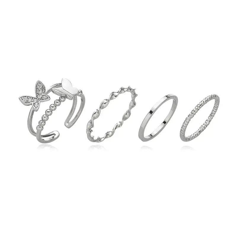 Butterfly Metal Punk Rings, 4 Pcs Butterfly Twisted Rings for Women, Exquisite Butterfly Twist Ring,  Silver Cross Butterfly Rings Set, Vintage Butterfly Circle Joint Ring