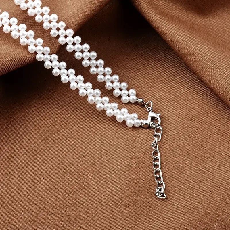 Multilayer Simulated Round Pearl Choker Necklace, Collar Statement Clavicle Chain Necklace,  Double Collarbone Chain Simple Choker Necklace