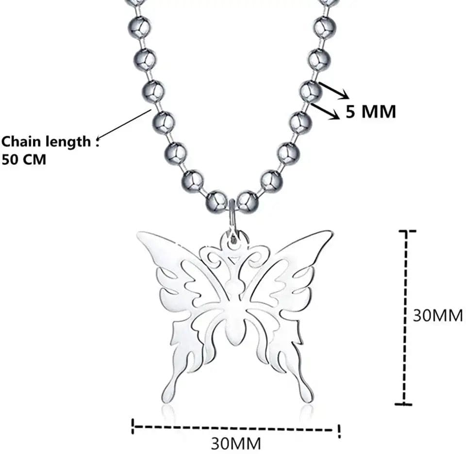 Sweet Butterfly Stainless Steel Pendant Necklace, Streetwear Ball Chain Polishing Chain Pendant, Hollow Butterfly Ball Chain Necklace Jewellery