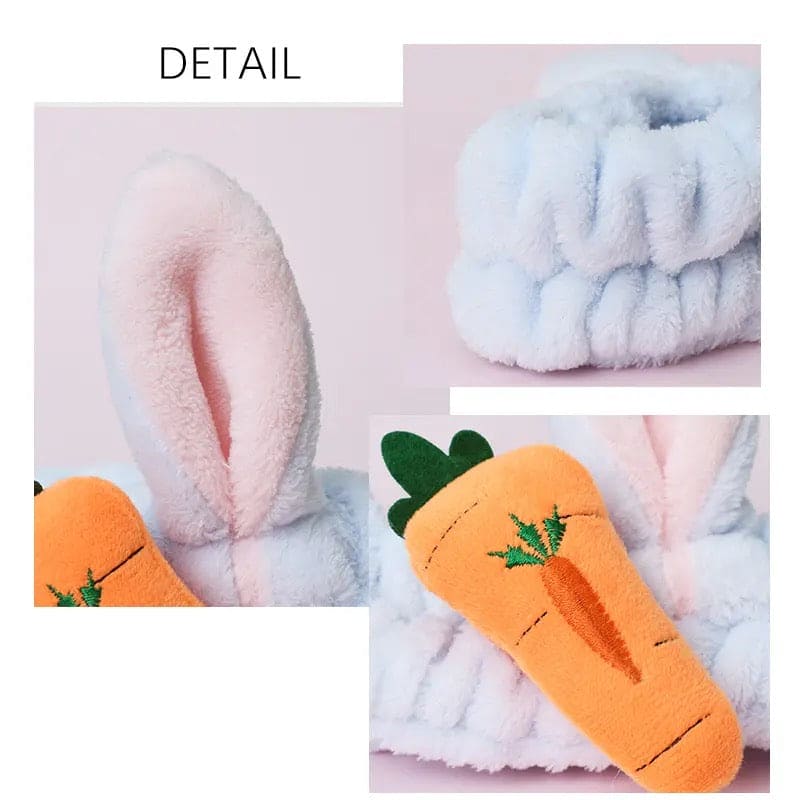 Carrot Rabbit Ears Face Wash Headband, Wash Face Hair Holder Hairband, Soft Warm Coral Fleece Bow Animal Ears Headband, Soft Lovely Wash Face Hairband, Spa Headband for Makeup, Perfect Cosmetic Headband