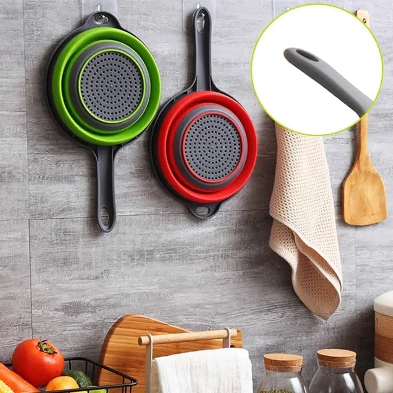 Foldable Colander Basket, Folding Vegetable Fruit Washing Basket Drain Strainer, Extendable Kitchen Colander Strainer With Handle, Round Kitchen Strainer for Draining, Over The Sink Vegetable/Fruit Flexible Strainer,  Folding Heat Resistant Colander