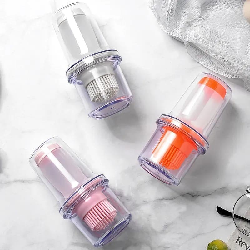 Acrylic Oil Bottle With Brush, Silicone BBQ Grill Oil Bottle With Brush, Multipurpose Cooking Oil Dispenser, Vinegar Pump Spray Dispenser with Brush, Portable Baking Cooking Oil Butter Seasoning Brush Bottle, Squeeze Type Condiment Container