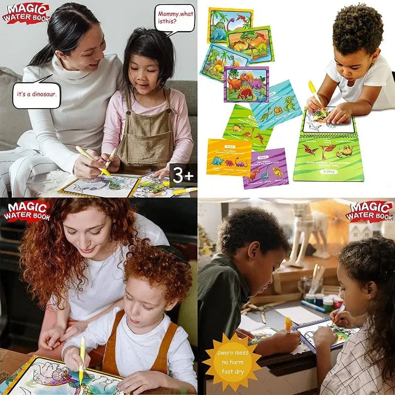 Reusable Magic Water Book, Creative Children Magical Drawing Books with Pen, Water Reveal Activity Book for Kid, Painting Color Wonder Coloring Book, Child Educational Toy Magic Book Water Painting