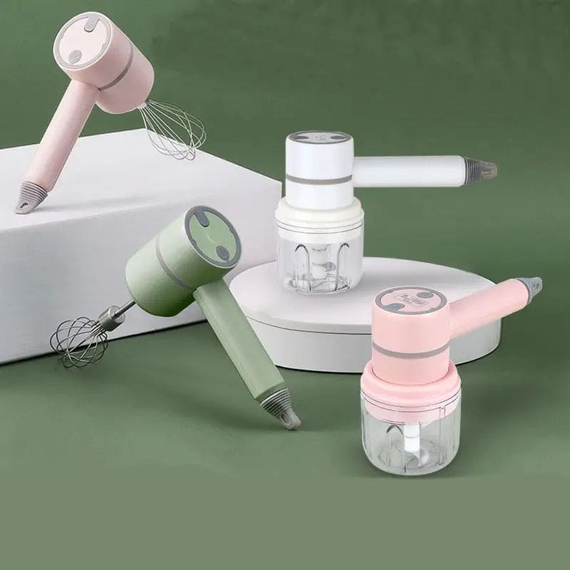 Mini Food Mixer, 3 In 1 Cordless Garlic Chopper, Electric Hand Mixer, Portable Manual Mixer, 3 Speed Adjustable Electric Egg Beater, Wireless Multifunction Hand Blender, USB Rechargeable Mini Food Chopper, Kitchen Blender For Baking Cooking