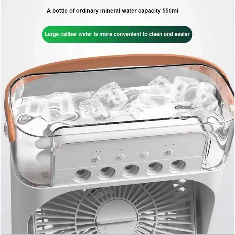 Humidifier Cooling Fan, Personal Evaporative Air Cooler Fan, Mini Air Freshner Cooling Fan, Water Mist Humidification Fan, 3 In 1 Portable Fan Air Conditioner, Desktop Electric Fan Air Cooler, 7 Colors LED Light Humidifier, USB Powered Mini AC