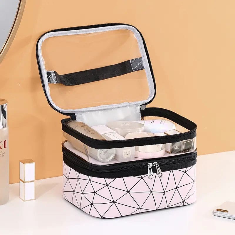 Dual Transparent Cosmetic Bag, Women Make Up Case, Big Capacity Travel Makeup Organizer, Toiletry Beauty Storage, Portable Women Makeup Bag, Travel Carrying Bag, Cosmetic Storage Bag, Dual Zipper Wash Beauty Pouch