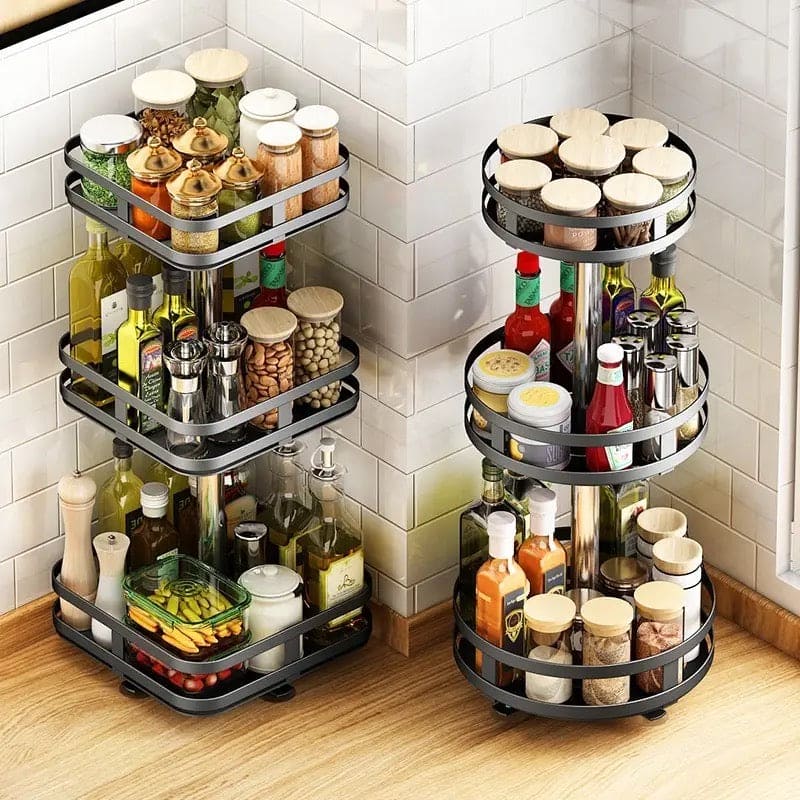 Revolving Storage Rack, Multifunction Rotating Spice Organizer, Seasoning Condiment Container, Kitchen Storage Rack Shelf, Rotatable Sliding Drawer Shelf, Multilayer Rotating Corner Storage Rack, 360° Rotation Spice Bottles