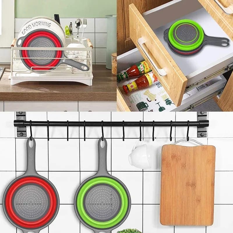 Foldable Colander Basket, Folding Vegetable Fruit Washing Basket Drain Strainer, Extendable Kitchen Colander Strainer With Handle, Round Kitchen Strainer for Draining, Over The Sink Vegetable/Fruit Flexible Strainer,  Folding Heat Resistant Colander