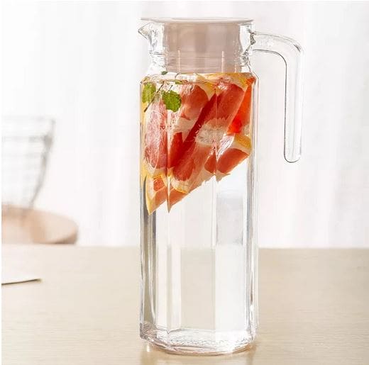 Strip Line Water Jug, 1100ml Beverage Pitcher With Lid, Acrylic Transparent Cold Water Jug, Dining Table Beverage Container, Large Capacity Water Container For Home