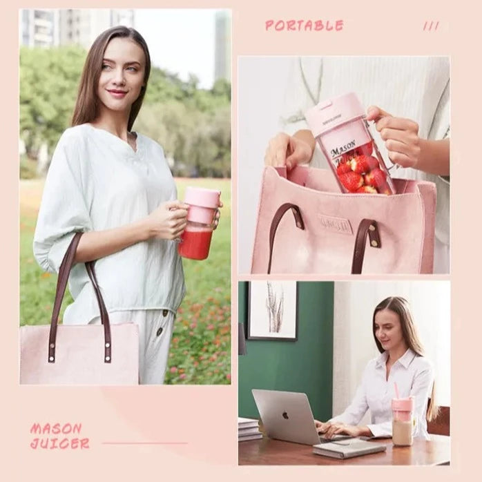 Glass Bottle Blender, 6 Blades Portable Electric Juicer, Automatic Smoothie Blender, Wireless Mixers Ice Crush Cup, Mini Cordless Crushed Ice Machine, USB Charging Fruit Vegetable Blender, Personal Blender For Shakes And Smoothies