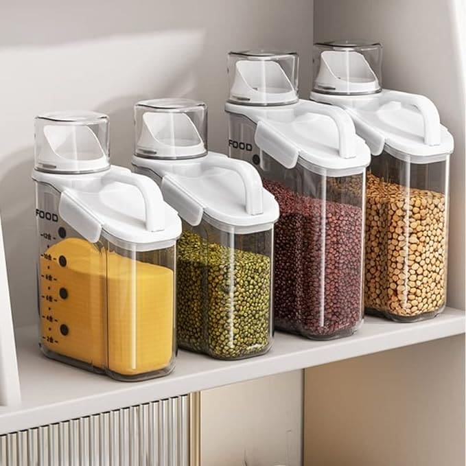 SML Food Storage Jar, Transparent Sealed Rice Bucket, Airtight Kitchen Dry Food Container, Multifunctional Sealed Cereal Dispenser, Moisture-proof Handle Oatmeal Dispenser, Food Storage Containers with Pouring Spout