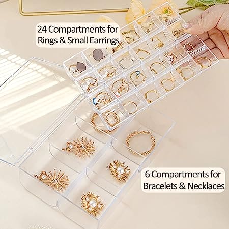 Acrylic Jewellery Divider, Transparent Jewelry Organizer, Multi Compartment Jewellery Cosmetic Container, Multipurpose Household Supplies Organizer Box, Clear Cosmetic And Jewelry Organizer Box
